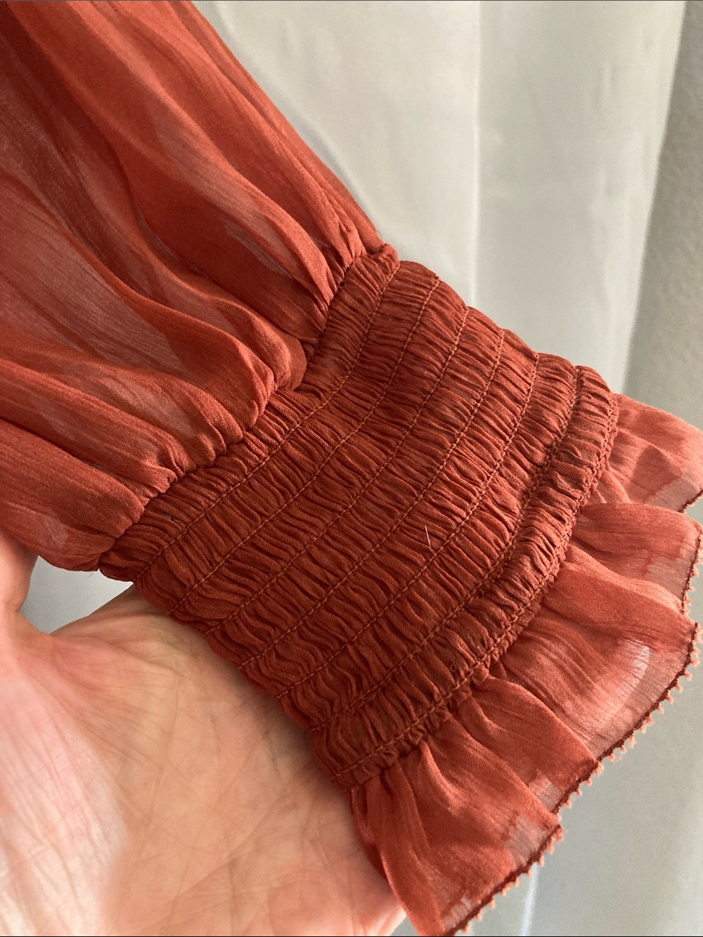Rust Orange Ruffle V-Neck Blouse - Picture 3 of 8